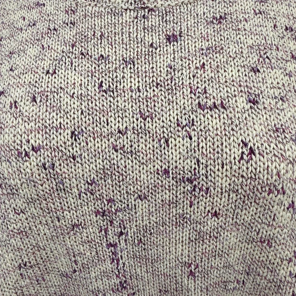 Johnny Was Women Poncho Purple White‎ Knit Tassel Fringe Open Knit Short Sleeve